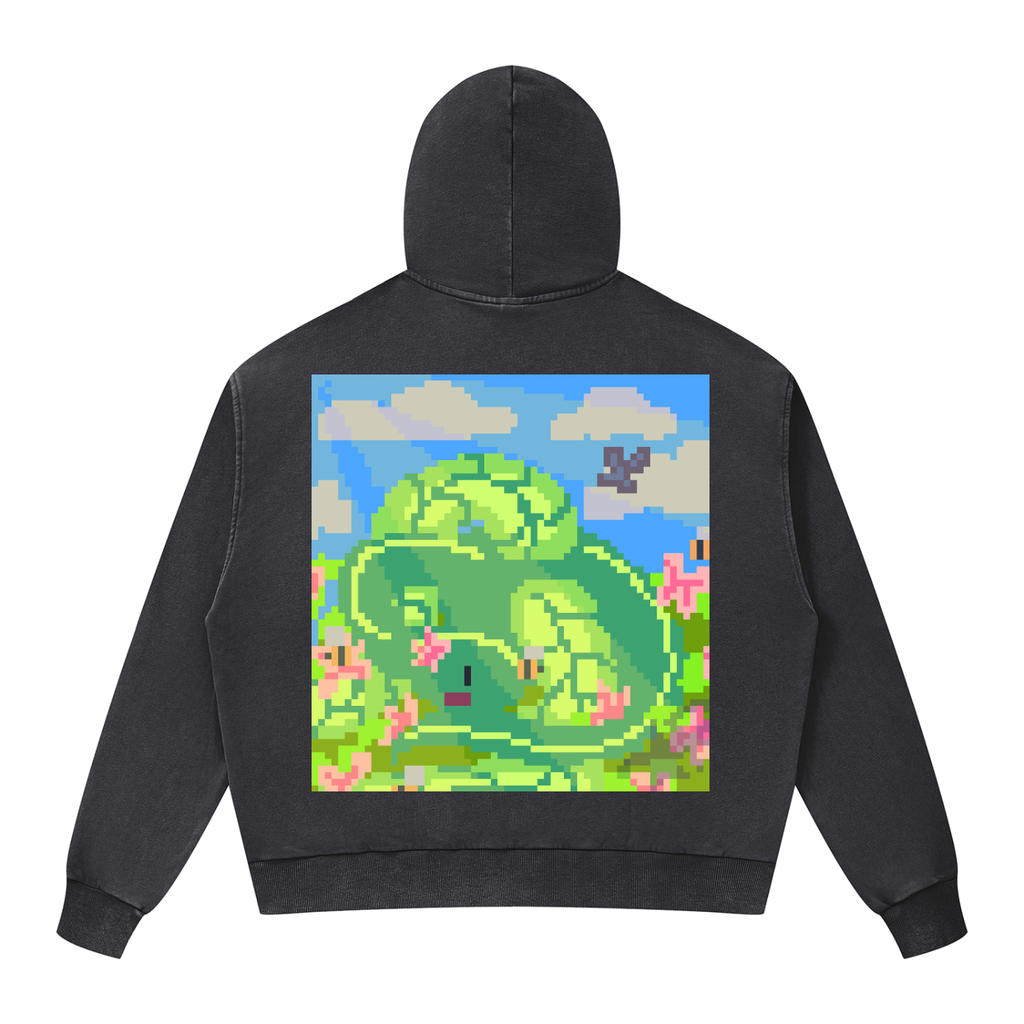 Little green dragon Mineral Wash Boxy Full Zip Hoodie