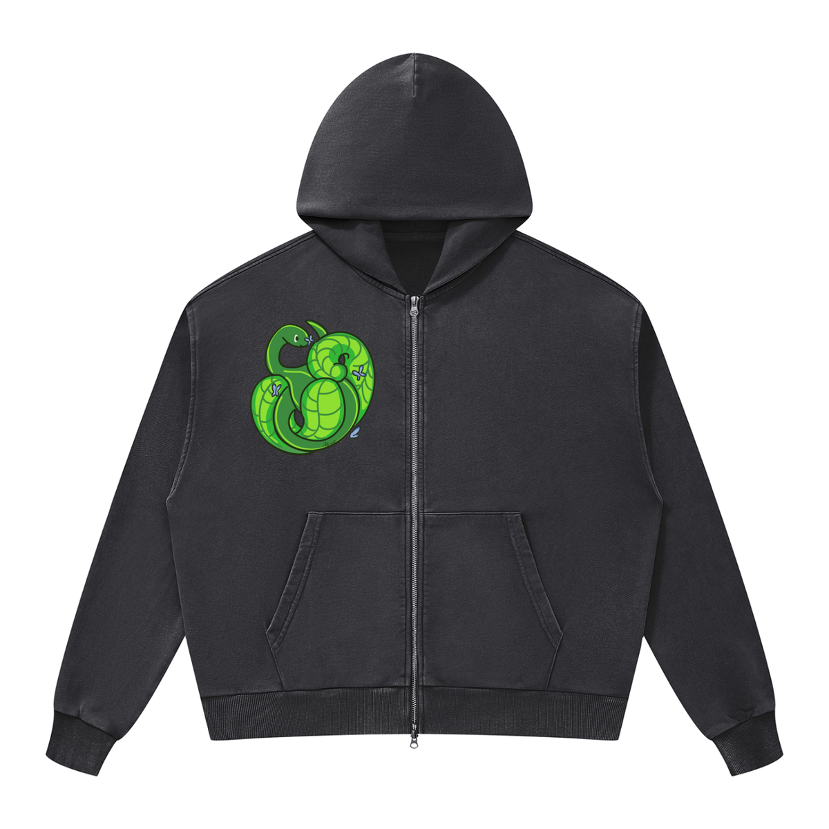 Little green dragon Mineral Wash Boxy Full Zip Hoodie